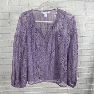 Old Navy x Anna Sui Purple Lace Blouse Womens L Lined Balloon Sleeve Romantic